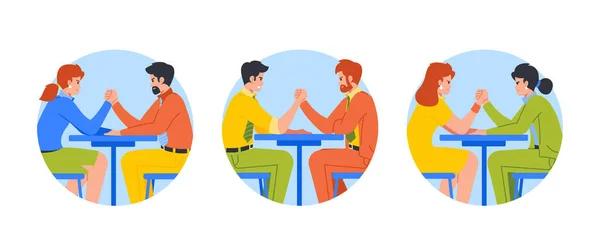 Business People Engaged Arm Wrestling Match Isolated Icons Displaying Strength — Stock Vector