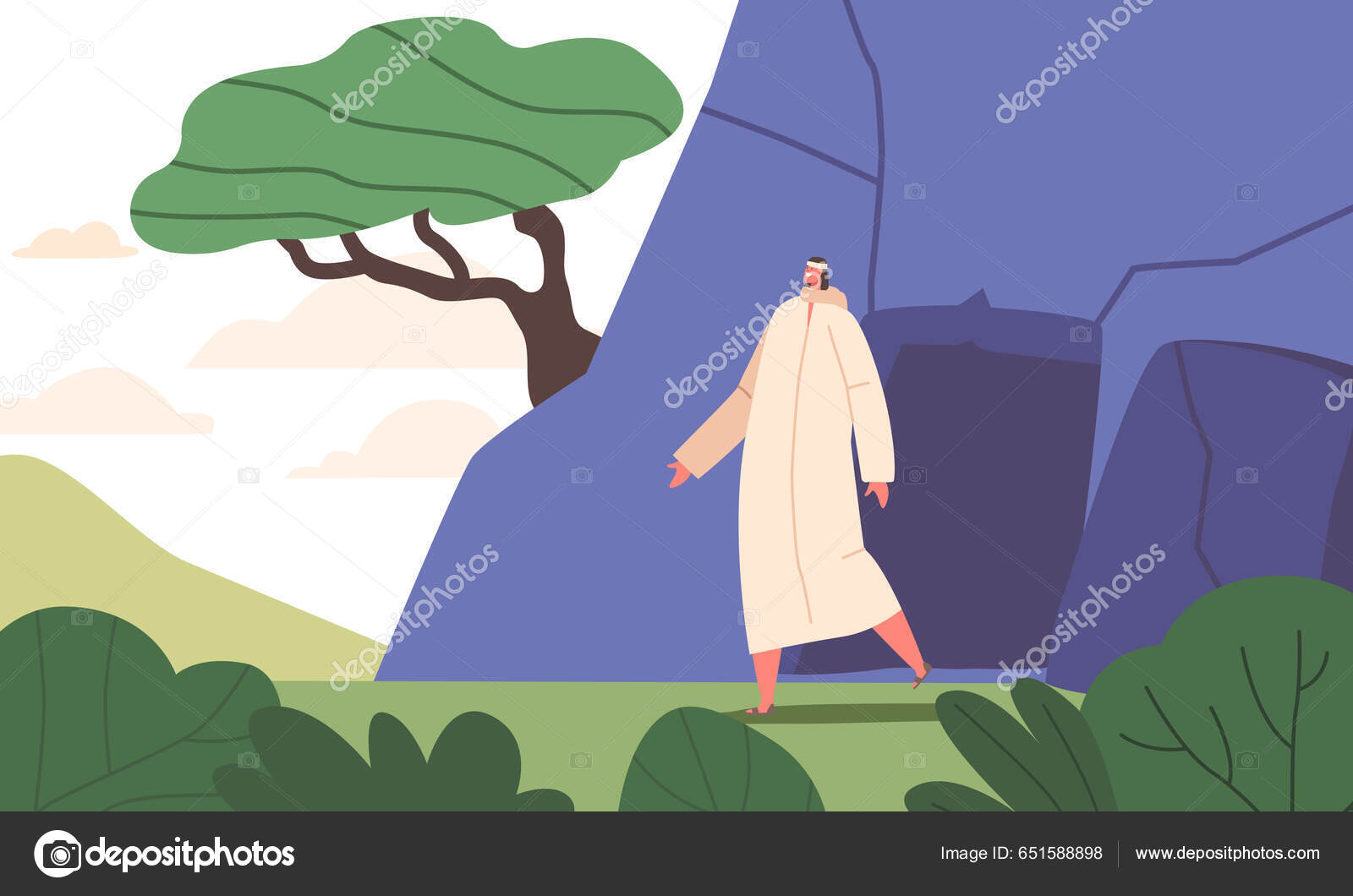 拉撒路场景的复活耶稣在坟墓里展示了他的神力给他的追随者带来了希望卡通人物矢量图解图库矢量图©vectorlab 651588898