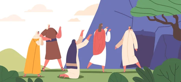 Opstanding Van Lazarus Bijbelse Scene Jezus Voert Een Wonder Uit — Stockvector