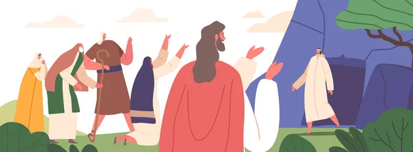 Biblische Geschichte Von Der Auferstehung Des Lazarus Charakters Jesus Erweckt — Stockvektor