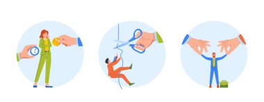 İzole edilmiş yuvarlak iş simgeleri veya Görseller. Şirket kavramı, Yetenekli Çalışanları Yüksek Maaşlarla ya da Daha Çekici Yardım Paketleriyle Yarışmacılarından Uzaklaştırır. Çizgi film Vektör İllüstrasyonu