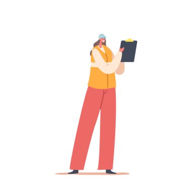 Fabrika Mühendisi Kadın Karakter Müfettişi Makineyi Denetliyor, Tahtaya Notlar Yazıyor, Pürüzsüz Operasyonları Sağlıyor ve İş Verimliliğini Artırmak İçin Sorunlar Çıkartıyor. Çizgi film İnsanları Vektör İllüstrasyonu