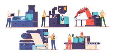 Engineering Control Is A Method Of Reducing Workplace Hazards By Modifying Machinery, Processes, Eliminate Or Minimize Risks And Improve Safety In Production Environment. Cartoon Vector Illustration clipart