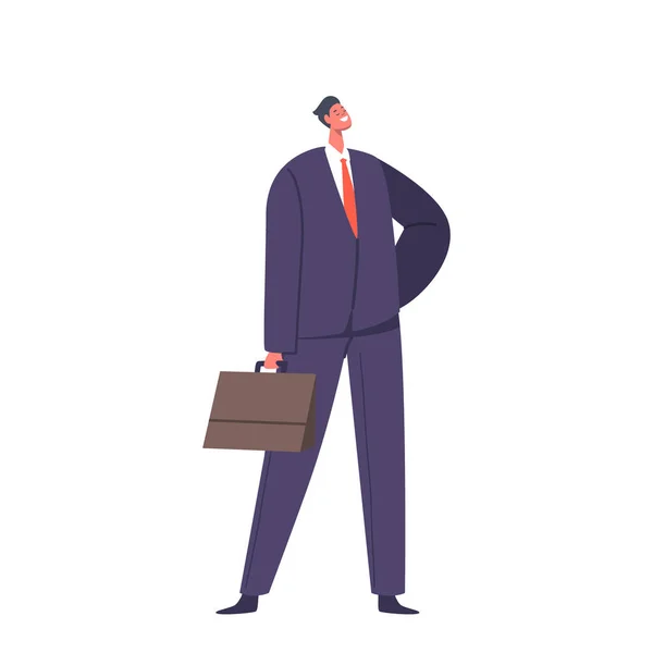 Homem Vestido Profissional Com Maleta Personagem Masculino Confiante Sério Fique — Vetor de Stock