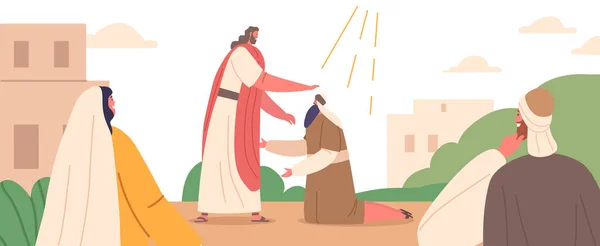 พระเยซ ทรงร กษาต วละครชายย นอย บนห วเข าปาฏ หาร ของการร — ภาพเวกเตอร์สต็อก