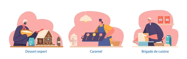 Pstry Chef Dessert Expert Characters Create Bakery Cakes Lollipops Gingerbread — стоковий вектор