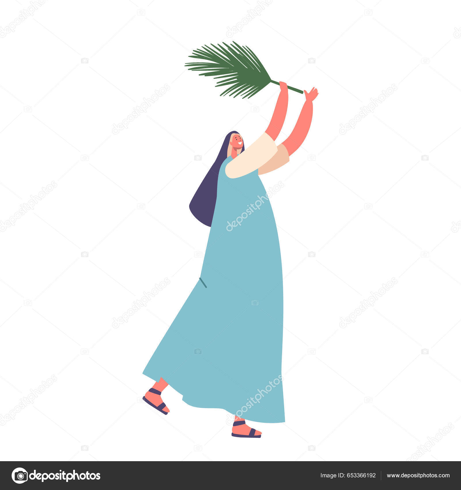Carácter Antigua Mujer Israelita Sosteniendo Hoja Palma Símbolo Victoria  Paz Vector de stock #653366192 de ©vectorlab, image size:1600x1700