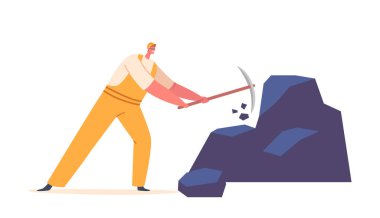 Kazma Kazma Kazma Toprak Kazma Fosili Taş ocağı, Maden Keşfi, Kömür Madeni Endüstrisi Konsepti. Beyaz Arkaplanda İzole Çalışan Erkek Karakter. Çizgi film İnsanları Vektör İllüstrasyonu