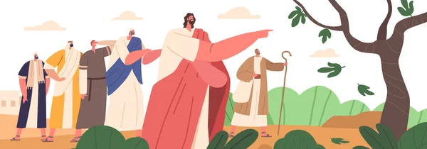 Jezus Przeklął Drzewo Figowe Uschło Nauczył Swoich Uczniów Aby Mieli — Wektor stockowy