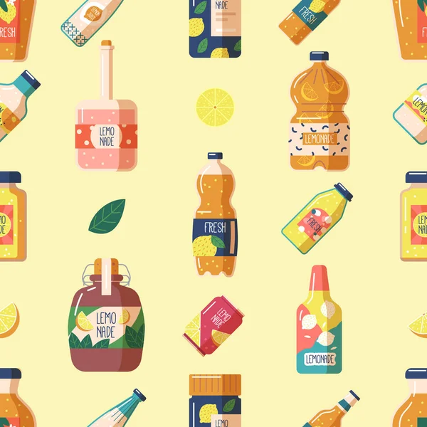 가시없는 페인팅 Lemonade Bottles Cans Citrus Fruits Perfect Summertime Decorations — 스톡 벡터