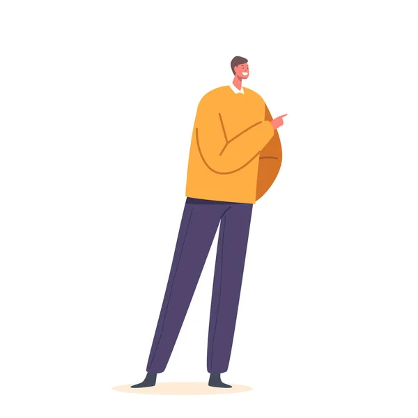Homme Avec Grand Sourire Pointant Doigt Indiquant Direction Attirant Attention — Image vectorielle