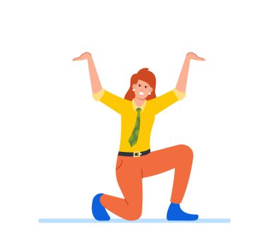 İş kadını karakteri, kararlılık ve dirençle engelleri aşmaya çalışıyor. Odaklanması ve azmi başarıya olan bağlılığını gösteriyor. Çizgi film İnsanları Vektör İllüstrasyonu