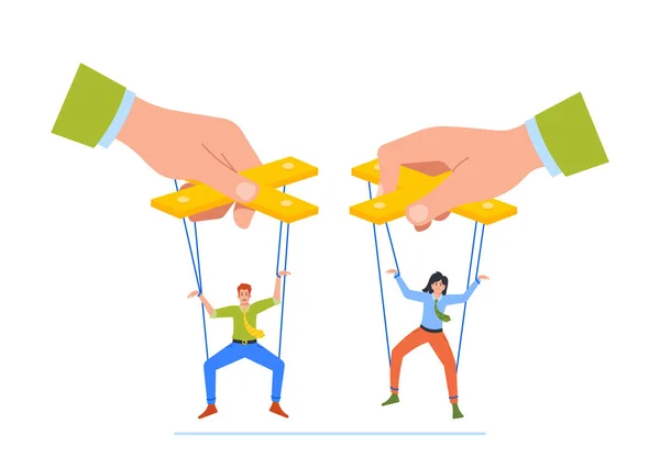 Boss Manipulator Control Marionettes Employees Hanging Ropes Male Female Subordinate — Stock Vector
