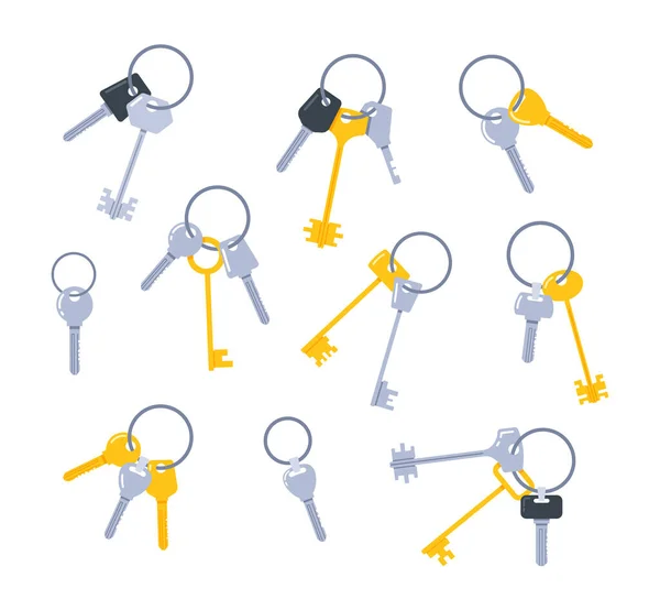 Bunch Keys Assorted Set Metal Objects Used Locking Unlocking Doors — Stock Vector