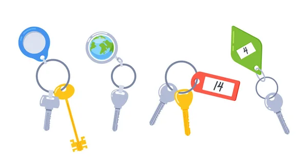 金属钥匙链和紧凑型钥匙链的集合 用于组织和保持钥匙链的安全 理想的家庭 办公室 或汽车使用 卡通矢量图解 — 图库矢量图片