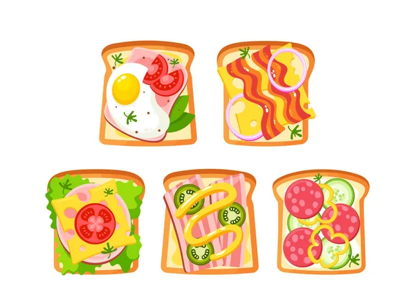 Verscheidenheid Aan Sandwiches Waaronder Klassieke Vullingen Zoals Ham Kaas Tomaat — Stockvector