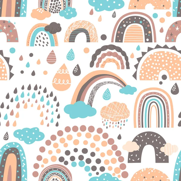 Nahtloses Muster Mit Regenbogen Verschiedenen Größen Und Gedämpften Farben Netten — Stockvektor