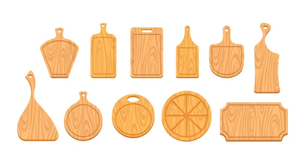 Isolated Cutting Wood Boards Icons Set Tools Made Durable Hardwood — Stock Vector