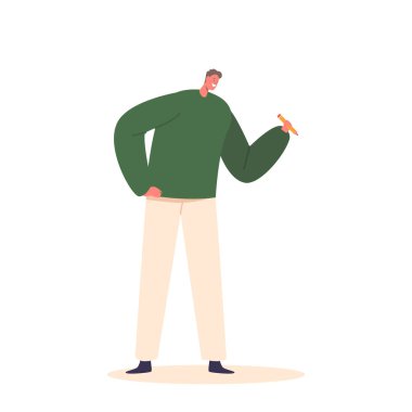 Elinde kalem olan adam beyaz arka planda izole edildi. Erkek karakterler odaklanmış ve kararlı, sanat ya da yazarlık yoluyla kendini yaratmaya ya da ifade etmeye hazırdır. Çizgi film İnsanları Vektör İllüstrasyonu
