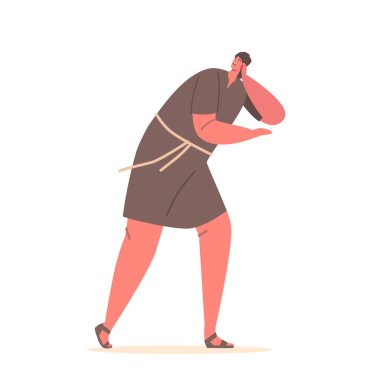 Ürkmüş Antik İsrailli Adam Donmuş, Geniş Gözlü, Titreyen, Kalp Hızı, Ter Döken, Yüzüne Korku Verilmiş, Tehlike Bekleyen Erkek Karakteri. Çizgi film İnsanları Vektör İllüstrasyonu