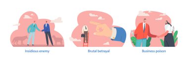 İş İhaneti, bireysel ya da örgütsel yükümlülüklerini yerine getirmeyen, ikiyüzlülük yapan ve güveni sarsan aldatıcı bir eylemdir. Çizgi film İnsanları Vektör İllüstrasyonu