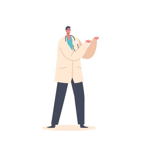 Χαμογελώντας Γιατρός Ανδρικό Χαρακτήρα Φορώντας Στηθοσκόπιο Επαγγελματική Και Φροντίδα Αφιερωμένη — Διανυσματικό Αρχείο