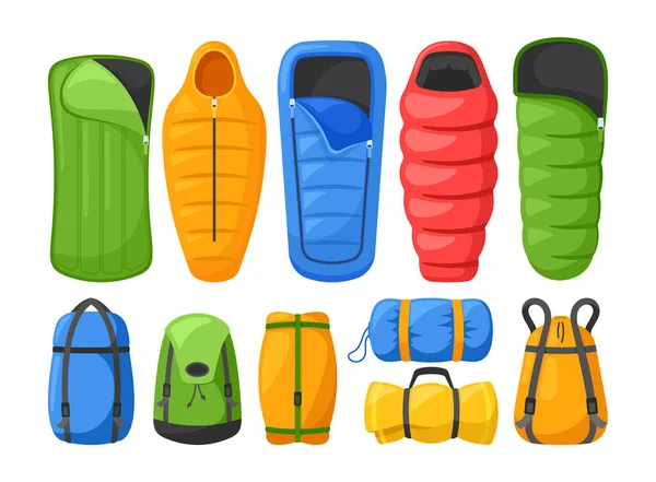 Schlafsäcke Set Für Outdoor Aktivitäten Verschiedenen Größen Und Farben Leichtes — Stockvektor
