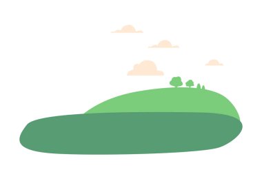 Güneşle öpülen çayır, Esintide sallanan uzun otlarla ve uzaktaki ağaçlarla dolu. Yeşil Tarla 'lı Çizgi Film Yaz Arkaplanı. Vektör İllüstrasyonu