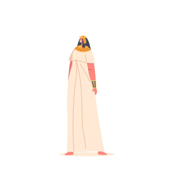 Ancienne Femme Égyptienne Porter Longue Robe Lin Perruque Bijoux Maquillage — Image vectorielle
