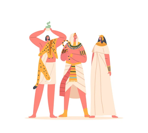 古埃及的萨满 法老和女性人物 古埃及人民 重要的社会人物 具有精神力量 政治力量和独特的服饰 卡通矢量图解 — 图库矢量图片