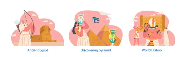 古埃及法老 阿切尔 萨满和女性人物 埃及人民的文明 重要的社会人物 白色背景的孤立元素 卡通矢量图解 — 图库矢量图片