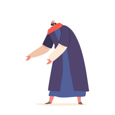 Beyaza izole edilmiş, sembolik bir övgü ve ibadet jesti ile el kol hareketi yapan antik İsrailli adam. Yahudiliğin Dini veya Ruhsal Önemi. Çizgi film İnsanları Vektör İllüstrasyonu