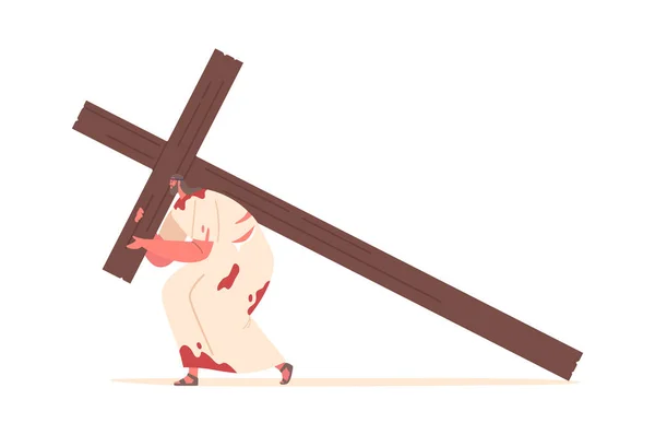 Jesus Christ Character Burdened Weight Cross Walks Determination Embodying Sacrifice — Stock Vector