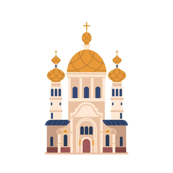 Edifício Igreja Ortodoxa Com Cúpulas Únicas Forma Cebola Elaborar Bizantino — Vetor de Stock