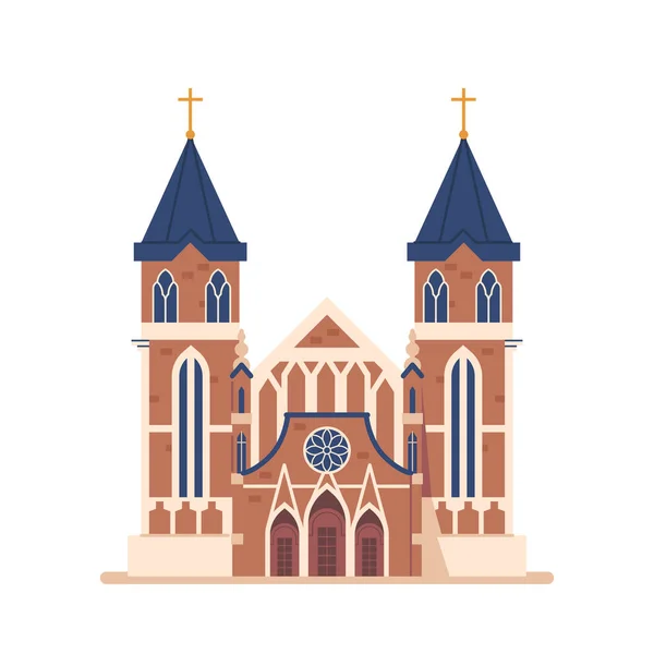 Католическое Здание Церкви Высокое Величественное Сооружение Богатой Архитектурой Замысловатым Витражным — стоковый вектор