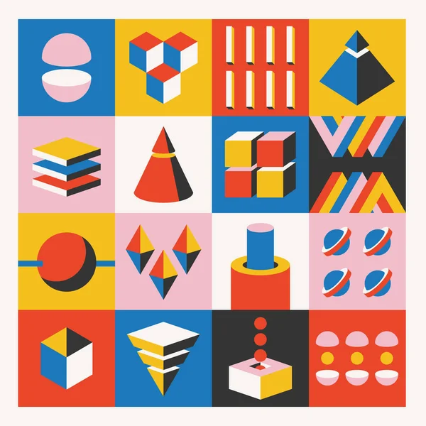 Bauhaus Pattern Χαρακτηριστικά Ογκομετρικές Φιγούρες Και Γεωμετρικές Σχήματα Τολμηρά Και — Διανυσματικό Αρχείο