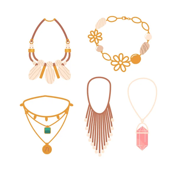 Bunte Auswahl Perlen Und Halsketten Perfekt Für Accessoires Und Hinzufügen — Stockvektor