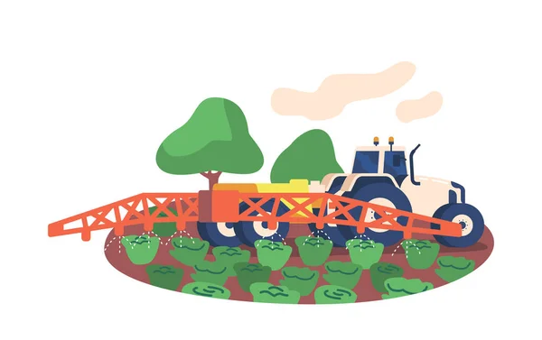 機械は効率的に畑を灌漑し 水の分配を最適化し 作物に適切な水分補給を確保します 農業生産性を向上させ 成長を持続させる 漫画ベクターイラスト — ストックベクタ