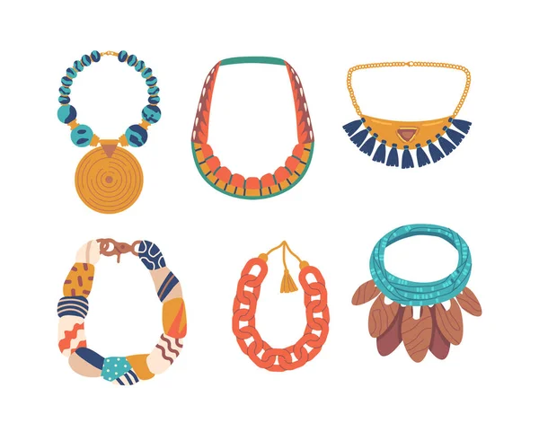 Collection Colorful Beads Necklaces Different Sizes Shapes Perfect Creating Unique — Stock Vector