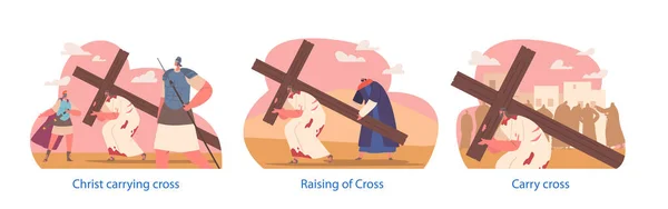 Jesus Carregando Cruz Cenas Bíblicas Pungentes Representando Jesus Sacrifício Altruísta — Vetor de Stock