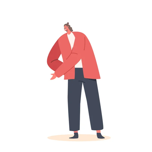 单身男性角色穿着红色夹克和白色背景的黑色裤子 有胡子和胡子的积极时髦的男人 千禧人 嬉皮士 卡通人物矢量图解 — 图库矢量图片