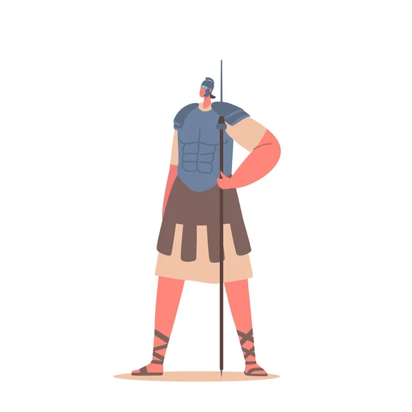Disciplined Formidable Roman Soldier Character Equipped Armor Helmet Spear Обучаясь — стоковый вектор