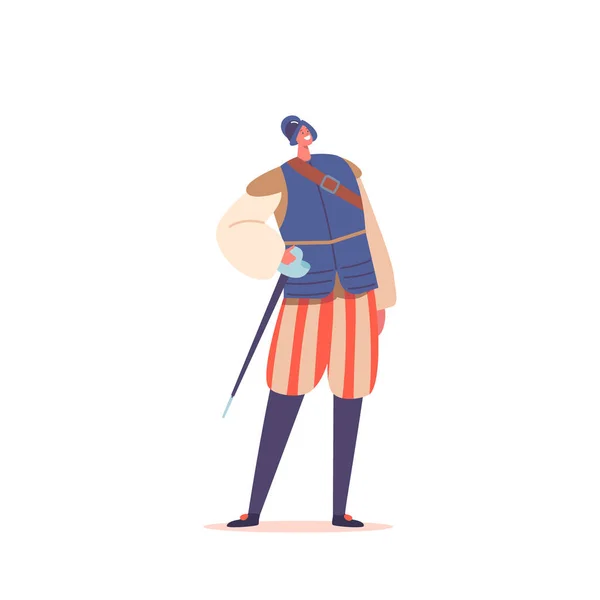 Άνθρωπος Χαρακτήρας Φορώντας Μια Στολή Στρατιώτη Της Αναγέννησης Ντυμένο Βασιλικές — Διανυσματικό Αρχείο