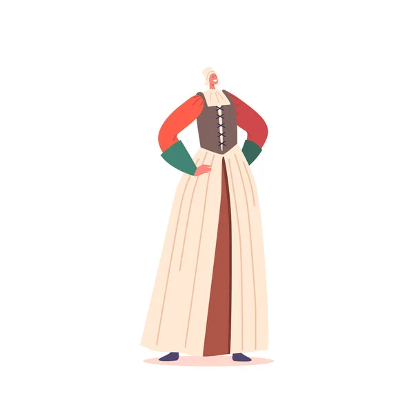 Personnage Femme Vêtu Costume Paysan Renaissance Orné Tons Terreux Tissus — Image vectorielle