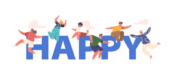 Концептуальный Плакат Энергичным Радостным Счастливые Дети Прыгают Волнения Детский Смех — стоковый вектор