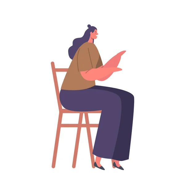 若い女性キャラクターが椅子に座っています 静けさと内面の強さを反映した彼女の姿勢 優雅さとポーズを抜き スツールで優雅に座っていたセレネ女性 漫画人ベクトルイラスト — ストックベクタ