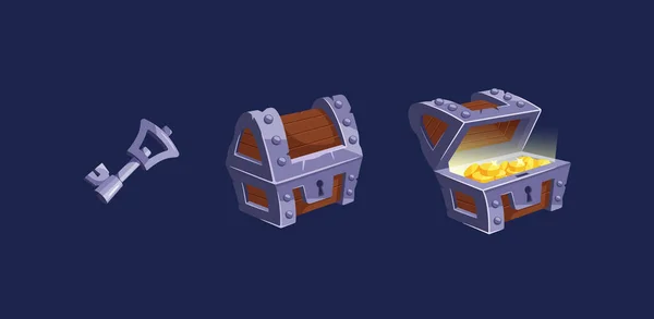 Iron Treasure Chest Key Game Kuvakkeet Sulje Avaa Arkku Kultaa — vektorikuva
