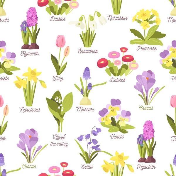 Lebendige Und Lebendige Nahtlose Muster Die Die Essenz Der Frühlingsblumen — Stockvektor