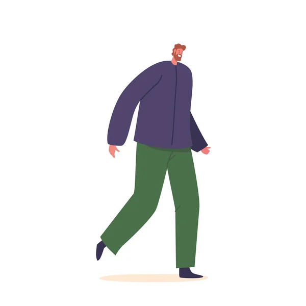 Personnage Masculin Marchant Homme Barbu Adulte Promenant Avec Une Foulée — Image vectorielle