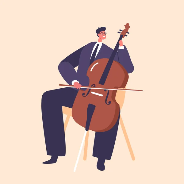 Talented Classical Musician Male Character Showcasing Mastery Cello Stage Captivating — Stock Vector